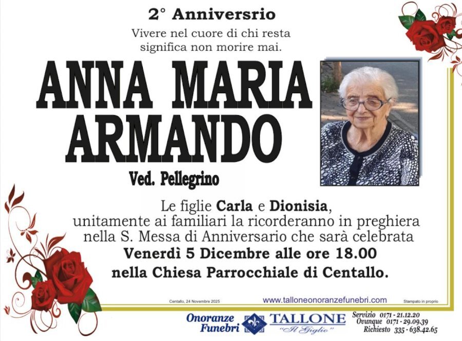 Manifesto di ANNA MARIA ARMANDO ved. PELLEGRINO