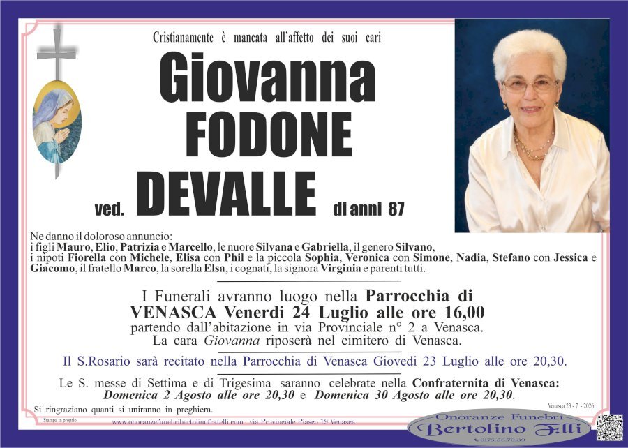 Manifesto di GIOVANNA FODONE ved. DEVALLE