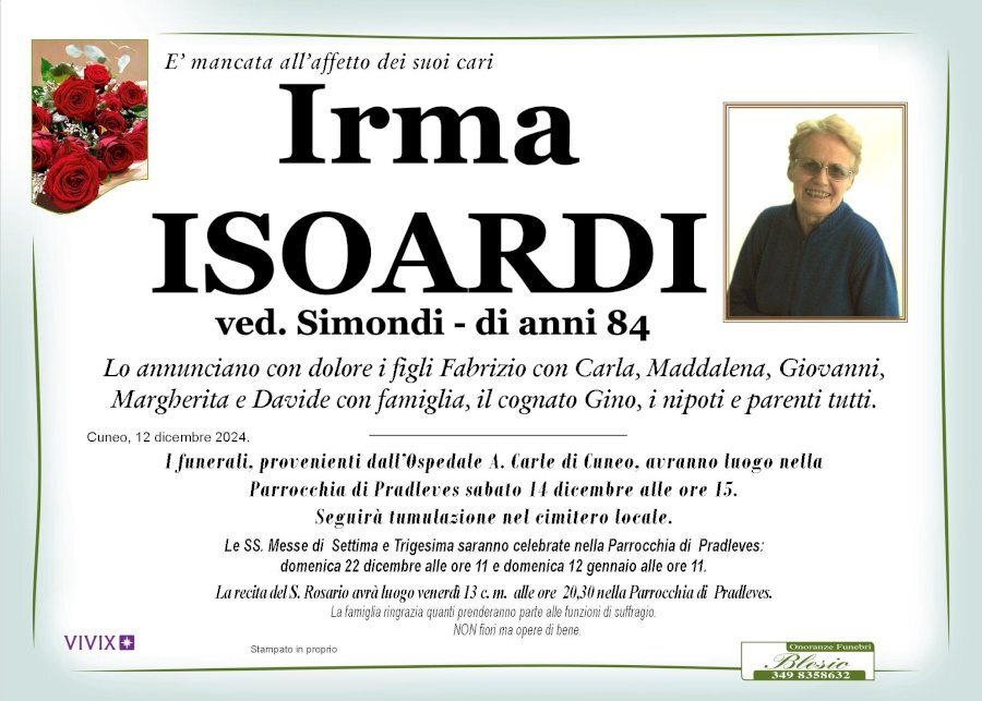 Manifesto di IRMA ISOARDI ved. SIMONDI