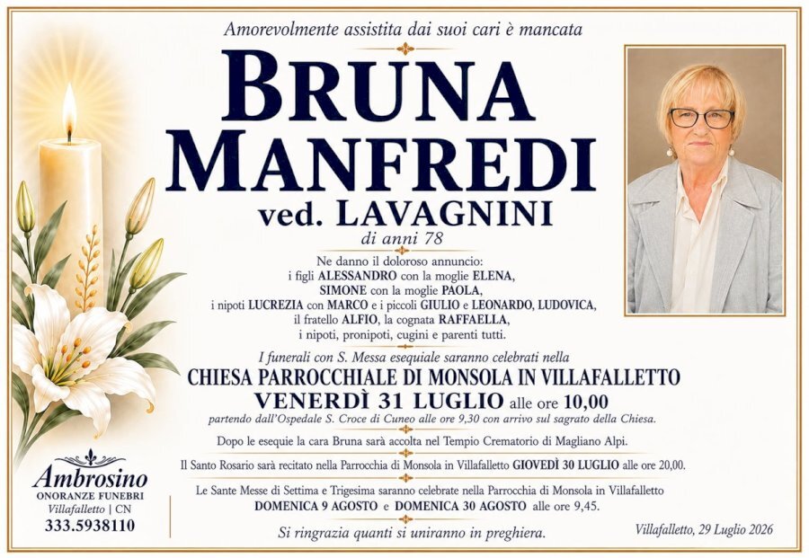 Manifesto di BRUNA MANFREDI ved. LAVAGNINI