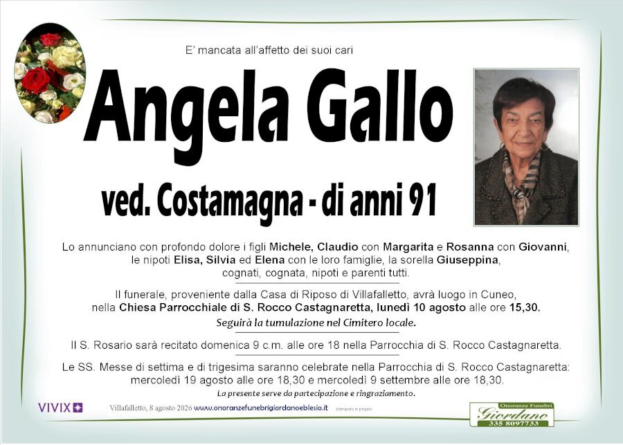 Manifesto di ANGELA GALLO ved. COSTAMAGNA