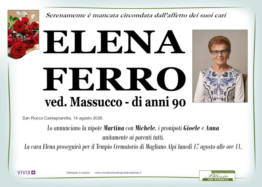 Manifesto di ELENA FERRO ved. MASSUCCO