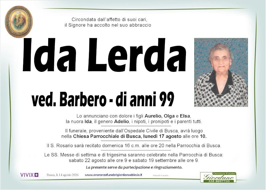 Manifesto di IDA LERDA ved. BERBERO