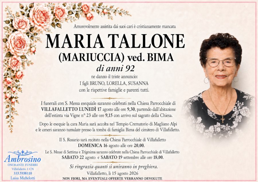 Manifesto di MARIA TALLONE ved. BIMA