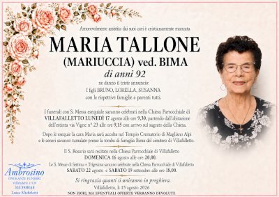 MARIA TALLONE ved. BIMA