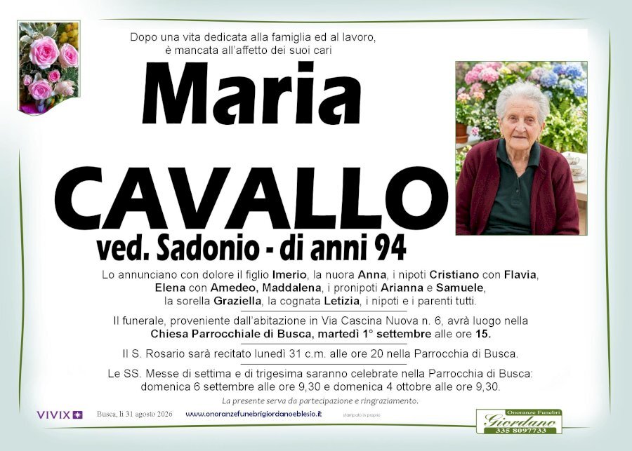 Manifesto di MARIA CAVALLO ved. SADONIO