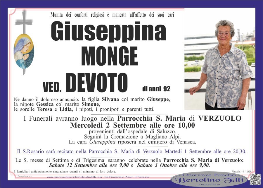 Manifesto di GIUSEPPINA MONGE ved. DEVOTO
