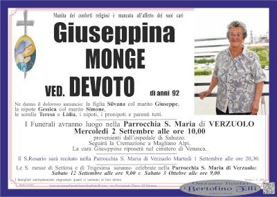GIUSEPPINA MONGE ved. DEVOTO