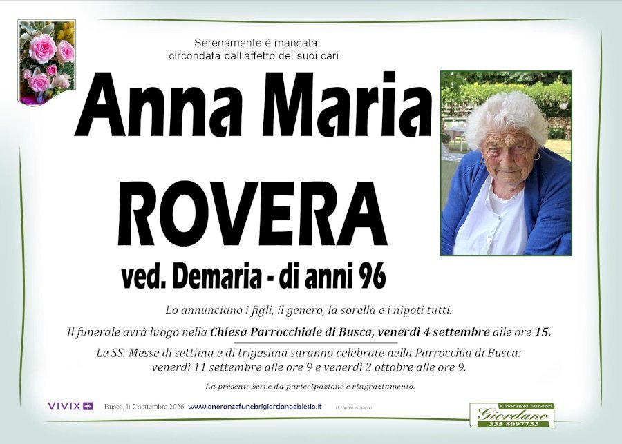 Manifesto di ANNA MARIA ROVERA ved. DEMARIA