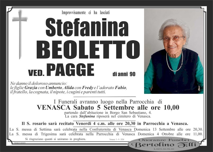 Manifesto di STEFANINA BEOLETTO ved. PAGGE