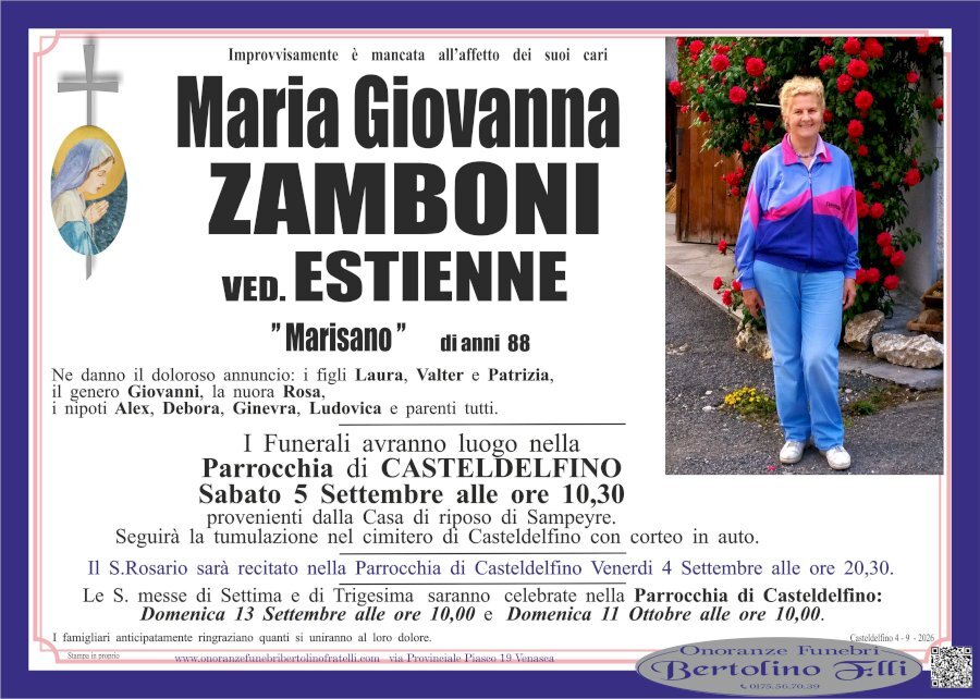 Manifesto di MARIA GIOVANNA ZAMBONI "MARISANO" ved. ESTIENNE