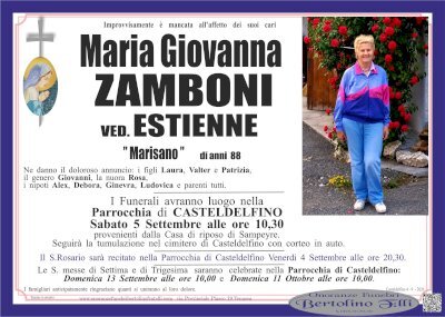 MARIA GIOVANNA ZAMBONI "MARISANO" ved. ESTIENNE