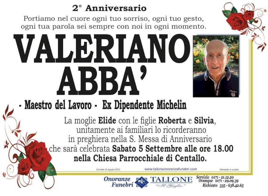 Manifesto di VALERIANO ABBÀ "MAESTRO DEL LAVORO - EX DIPENDENTE MICHELIN"