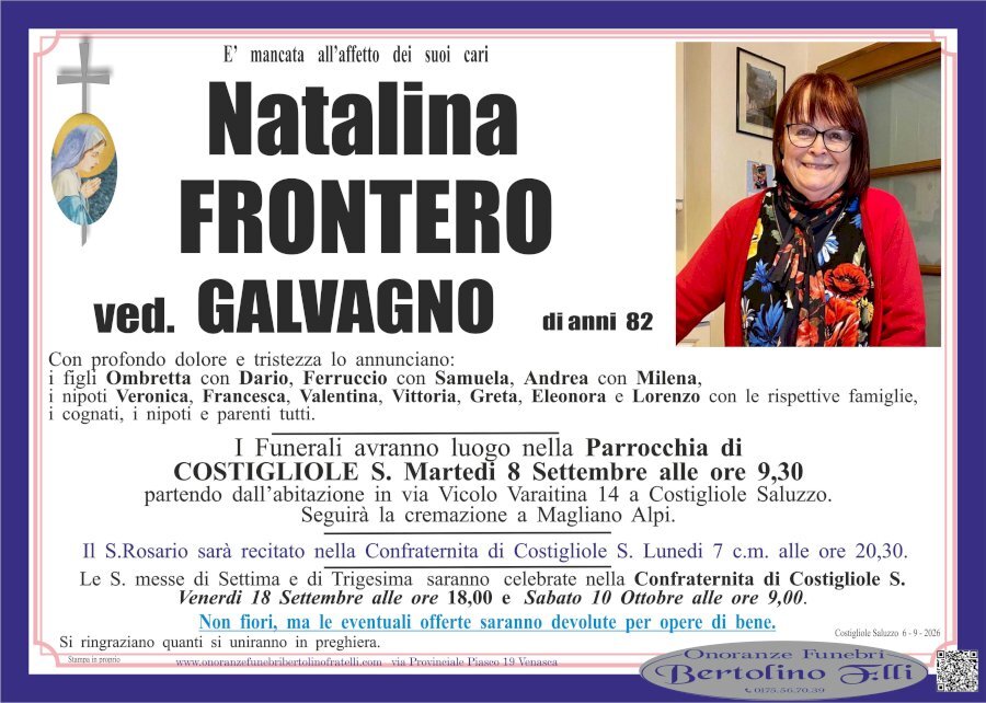 Manifesto di NATALINA FRONTERO ved. GALVAGNO