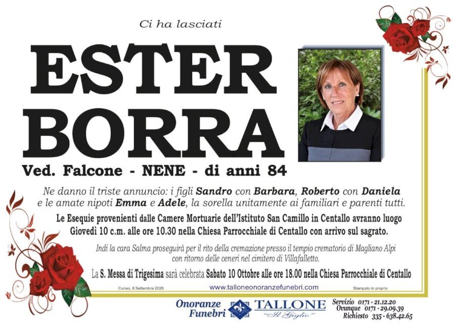 Manifesto di ESTER BORRA "NENE" ved. FALCONE