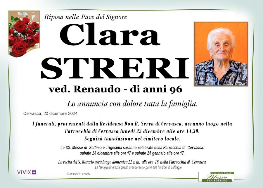 Manifesto di CLARA STRERI ved. RENAUDO