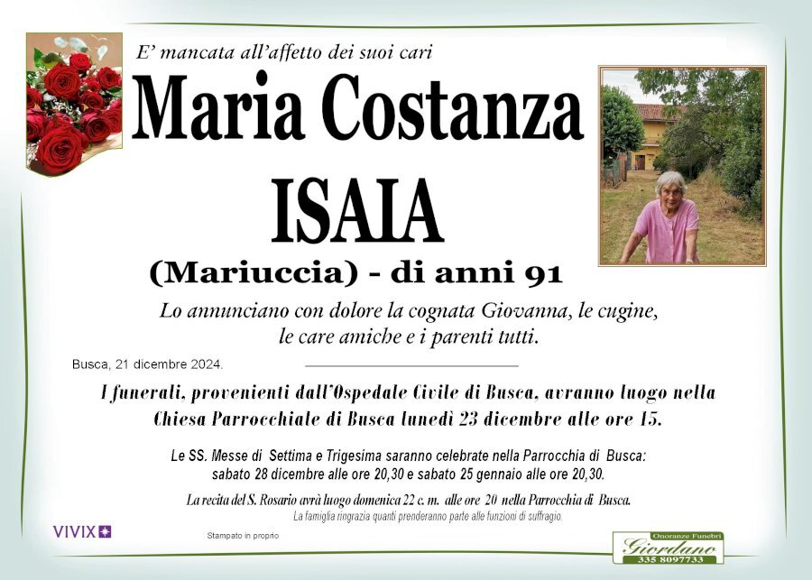 Manifesto di MARIA COSTANZA ISAIA "MARIUCCIA"