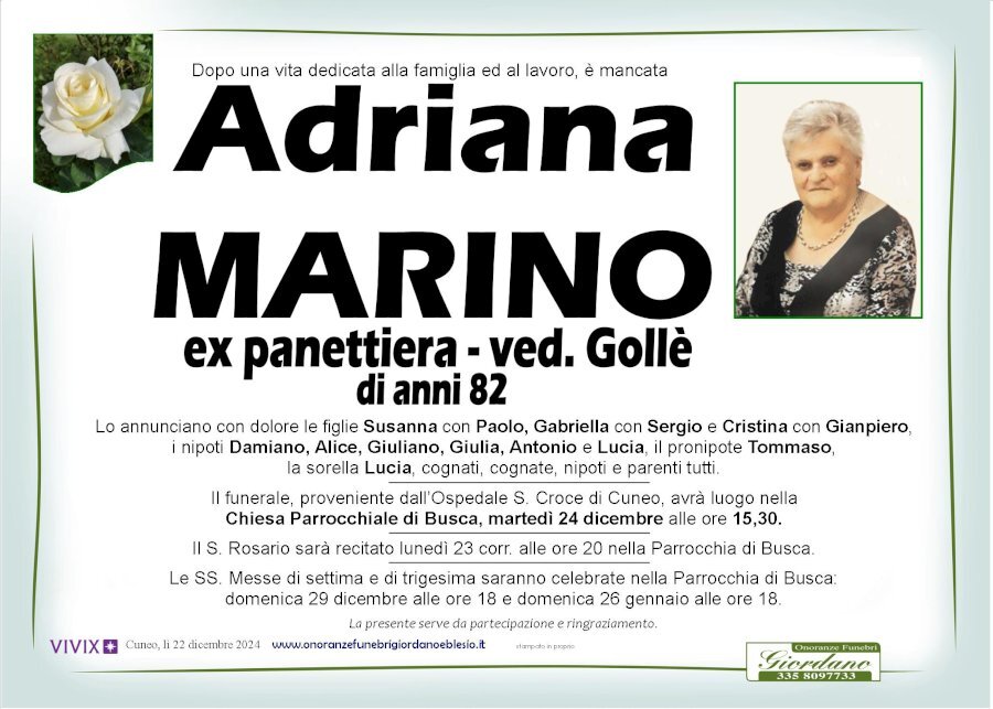 Manifesto di ADRIANA MARINO ved. GOLLE'