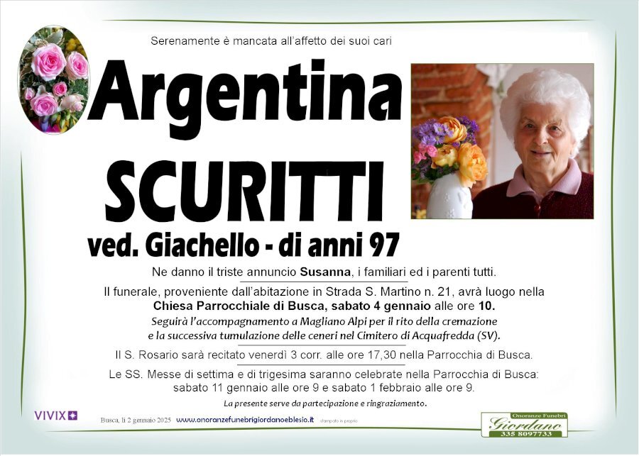 Manifesto di ARGENTINA SCURITTI ved. GIACHELLO