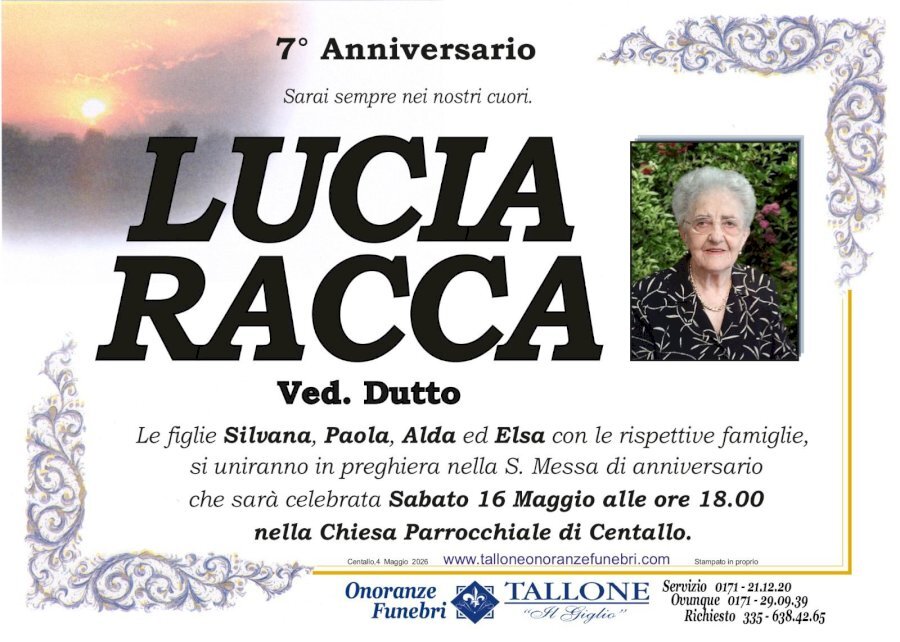 Manifesto di LUCIA RACCA ved. DUTTO