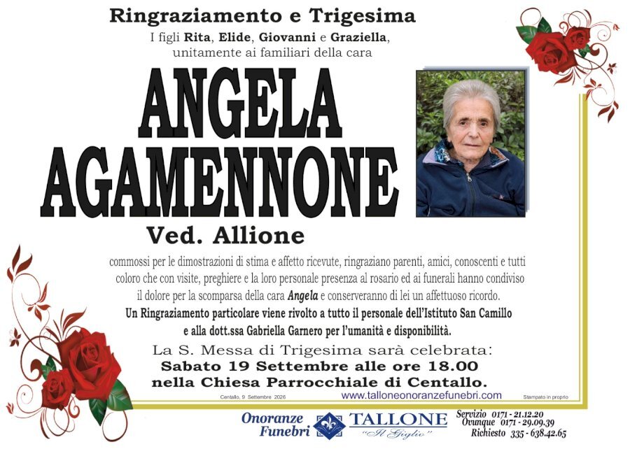 Manifesto di ANGELA AGAMENNONE ved. ALLIONE
