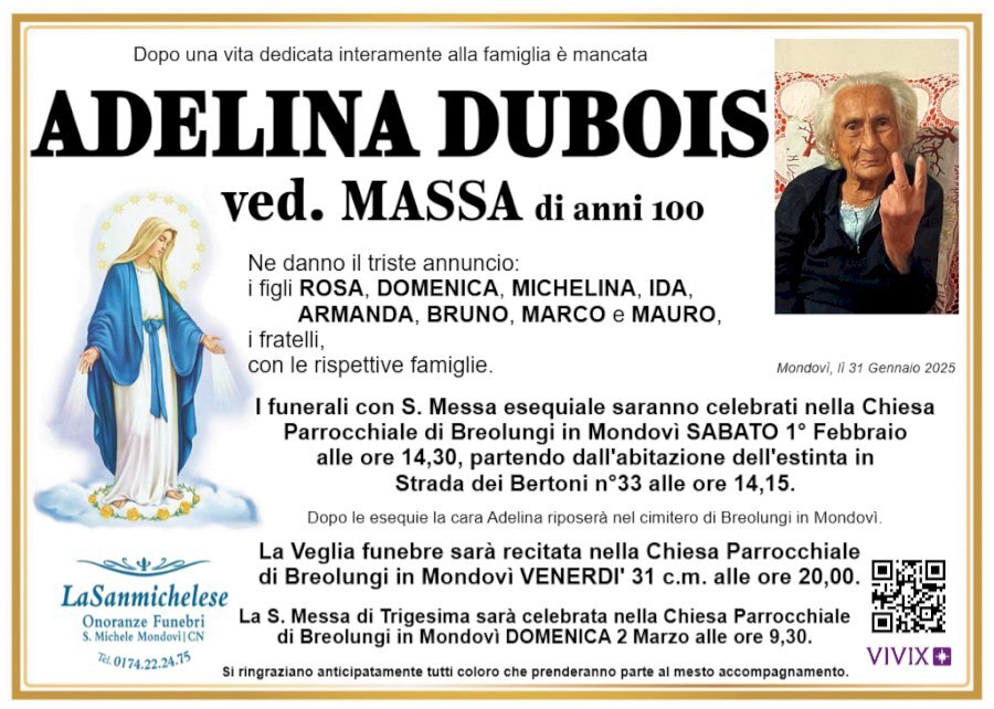 Manifesto di ADELINA DUBOIS ved. MASSA