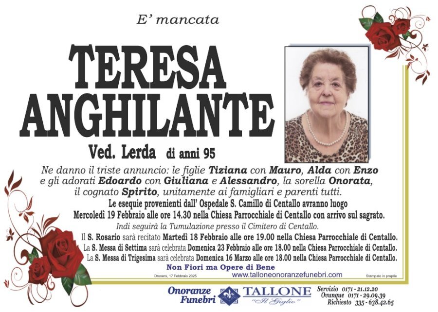 Manifesto di TERESA ANGHILANTE ved. LERDA