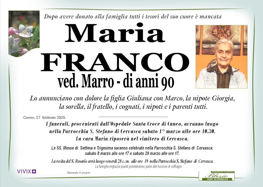 Manifesto di MARIA FRANCO ved. MARRO