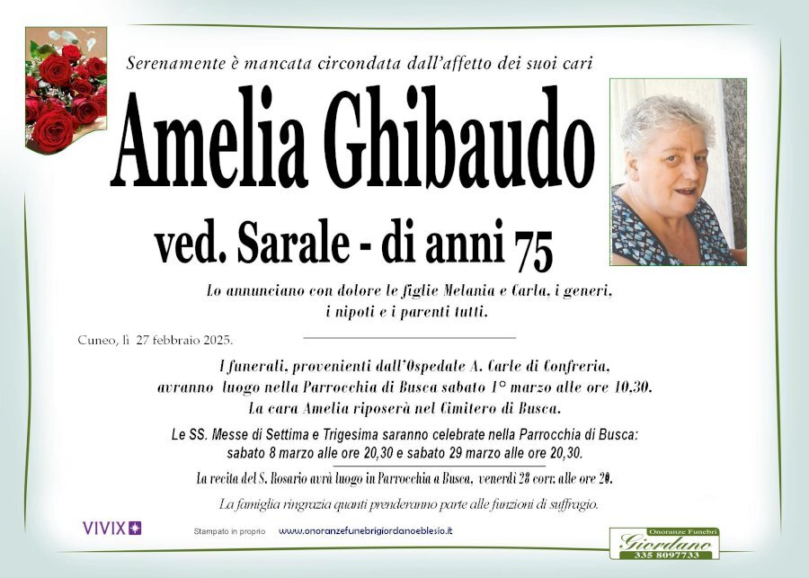 Manifesto di AMELIA GHIBAUDO ved. SARALE