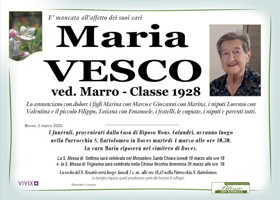 Manifesto di MARIA VESCO ved. MARRO