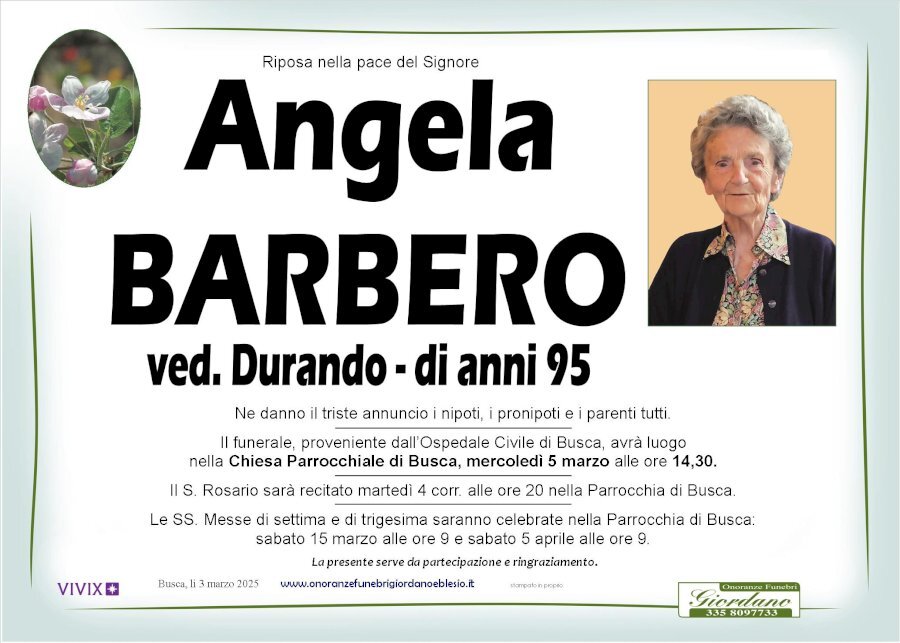 Manifesto di ANGELA BARBERO ved. DURANDO