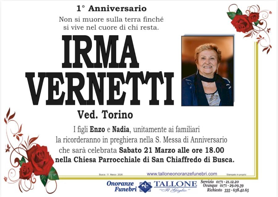 Manifesto di IRMA VERNETTI ved. TORINO