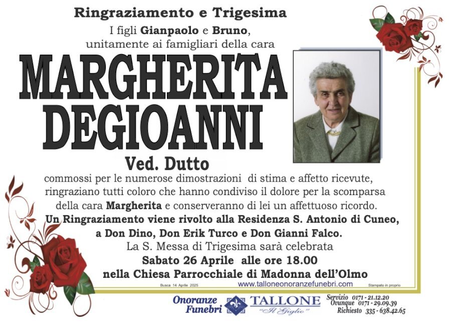 Manifesto di MARGHERITA DEGIOANNI ved. DUTTO Manifesto di MARGHERITA DEGIOANNI ved. DUTTO