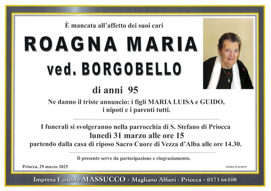 Manifesto di MARIA ROAGNI ved. BORGOBELLO Manifesto di MARIA ROAGNI ved. BORGOBELLO