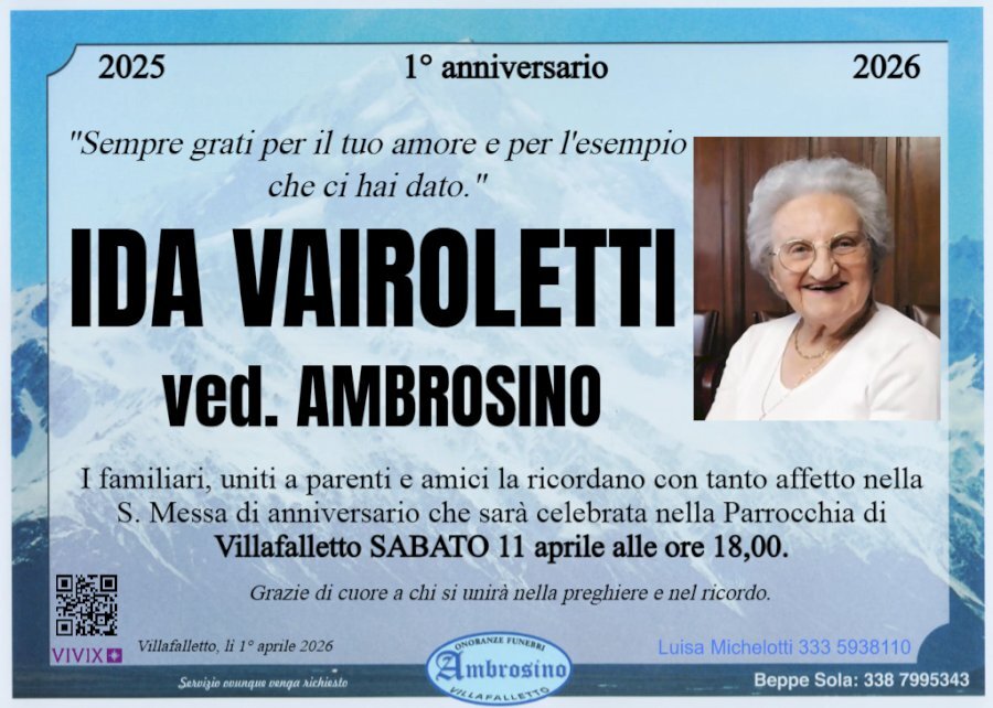 Manifesto di IDA VAIROLETTI ved. AMBROSINO