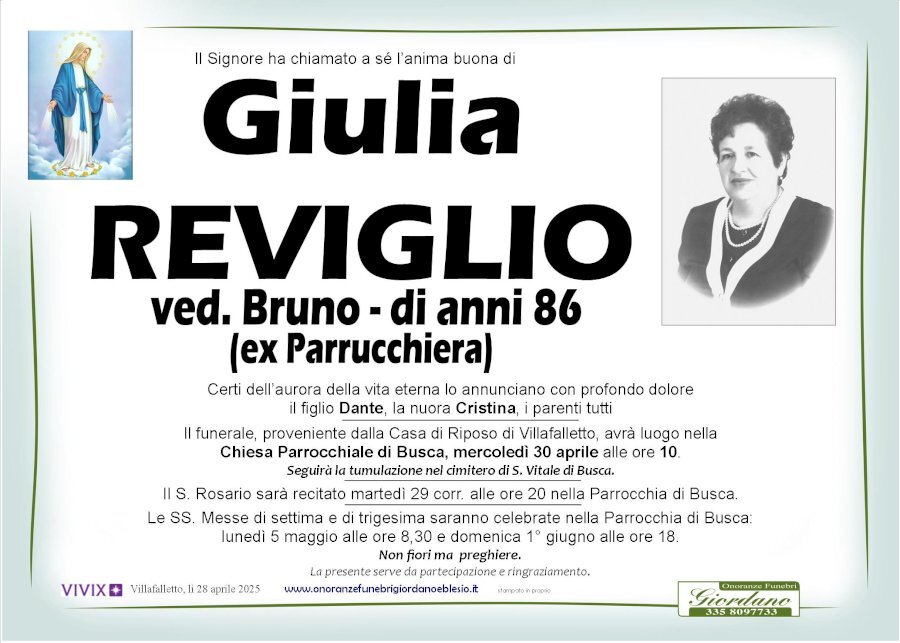 Manifesto di GIULIA REVIGLIO ved. BRUNO Manifesto di GIULIA REVIGLIO ved. BRUNO