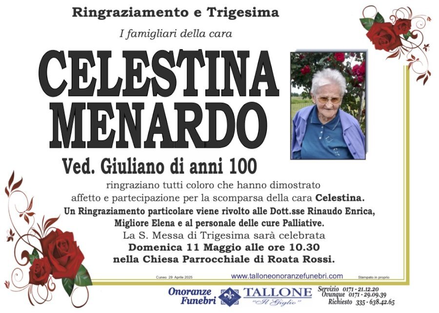Manifesto di CELESTINA MENARDO ved. GIULIANO Manifesto di CELESTINA MENARDO ved. GIULIANO