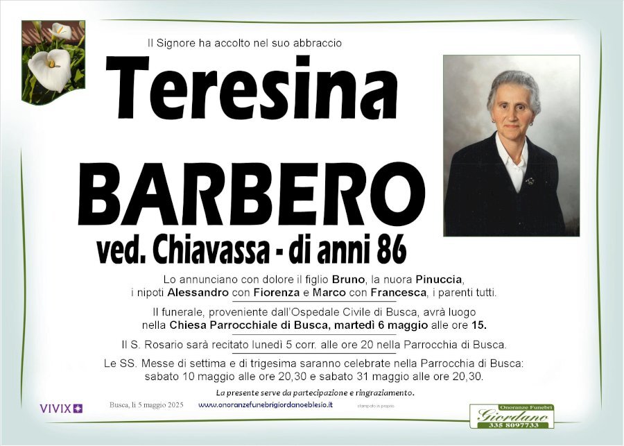 Manifesto di TERESINA BARBERO ved. CHIAVASSA Manifesto di TERESINA BARBERO ved. CHIAVASSA