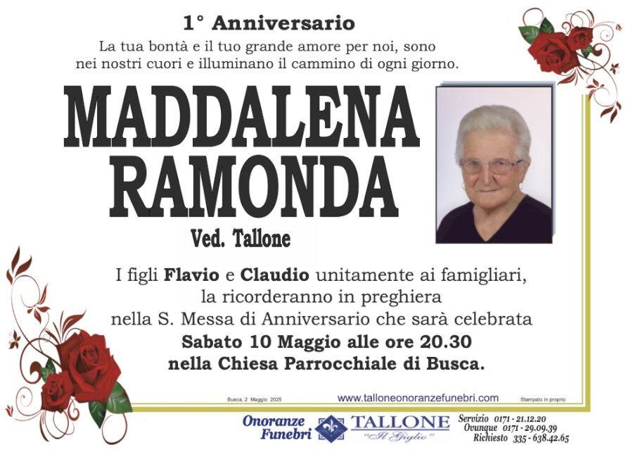 Manifesto di MADDALENA RAMONDA ved. TALLONE Manifesto di MADDALENA RAMONDA ved. TALLONE
