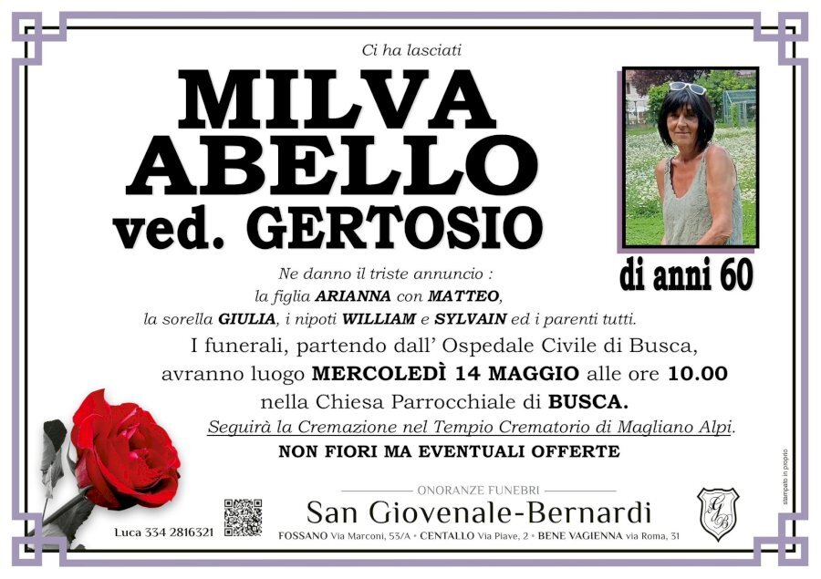 Manifesto di MILVA ABELLO ved. GERTOSIO Manifesto di MILVA ABELLO ved. GERTOSIO