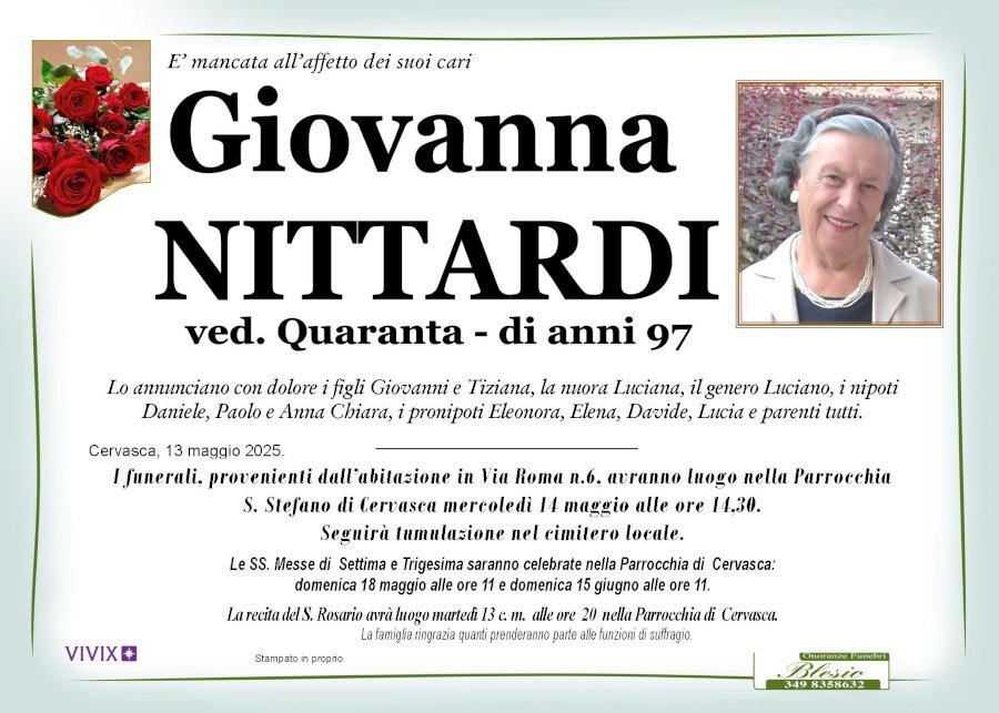 Manifesto di GIOVANNA NITTARDI ved. QUARANTA Manifesto di GIOVANNA NITTARDI ved. QUARANTA