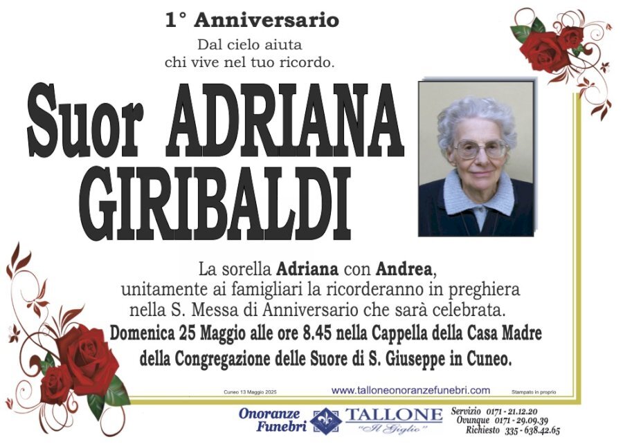 Manifesto di SUOR ADRIANA GIRIBALDI Manifesto di SUOR ADRIANA GIRIBALDI