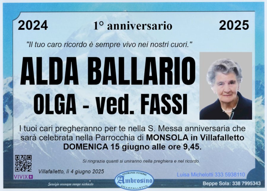 Manifesto di ALDA BALLARIO ved. FASSI