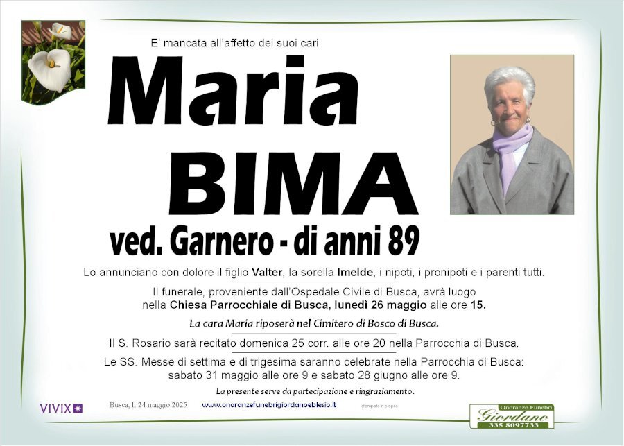 Manifesto di MARIA BIMA ved. GARNERO
