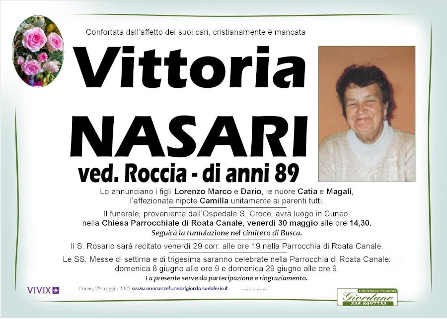Manifesto di VITTORIA NASARI ved. ROCCIA