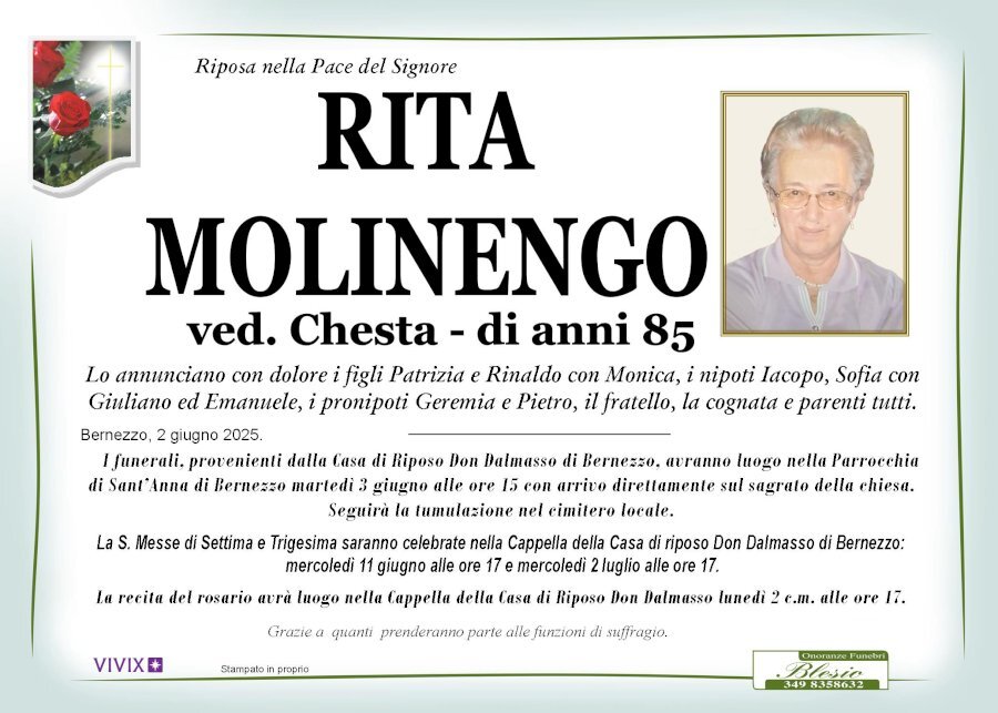 Manifesto di RITA MOLINENGO ved. CHESTA