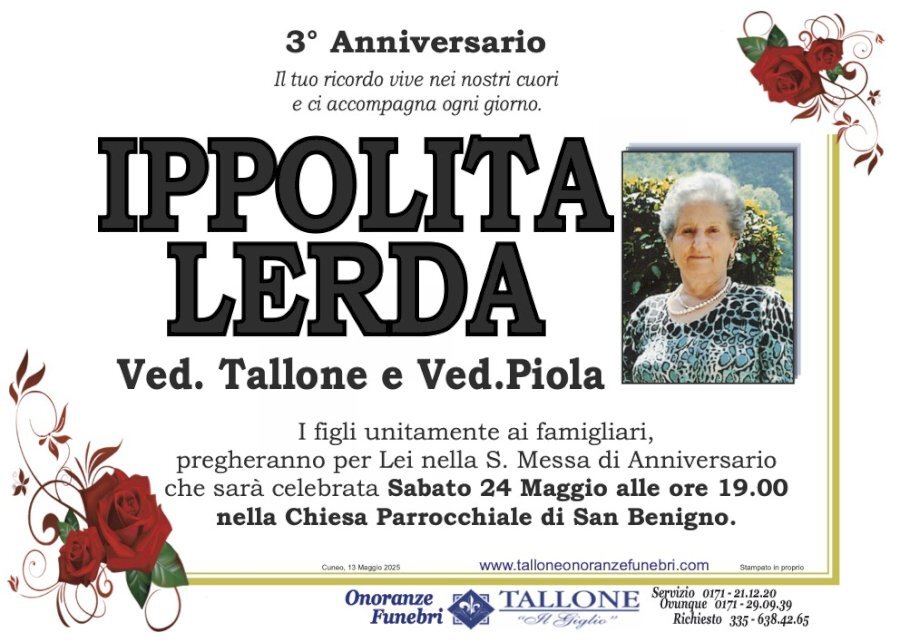 Manifesto di IPPOLITA LERDA ved. TALLONE - VED. PIOLA Manifesto di IPPOLITA LERDA ved. TALLONE - VED. PIOLA