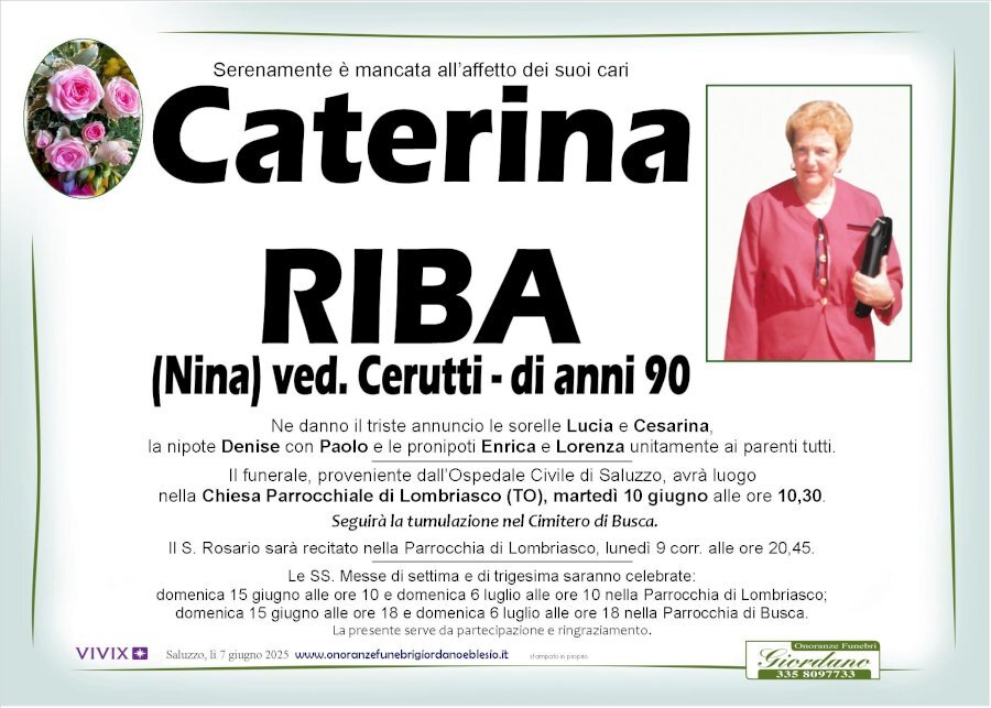 Manifesto di CATERINA RIBA ved. CERUTTI