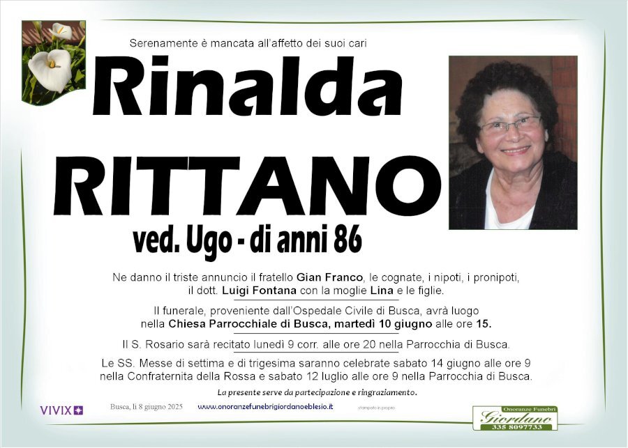 Manifesto di RINALDA RITTANO ved. UGO Manifesto di RINALDA RITTANO ved. UGO