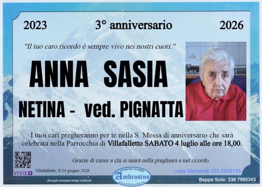 Manifesto di ANNA SASIA "NETINA" ved. PIGNATTA